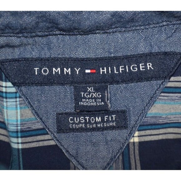 Tommy Hilfiger Custom Fit Men's XL Blue Plaid Button Front Long Sleeve Shirt Top - Picture 8 of 10